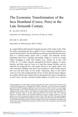 The Economic Transformation of the Inca Heartland (Cuzco, Peru) in