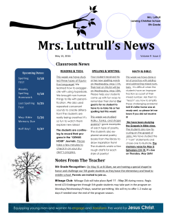 Mrs. Luttrull`s News - Lansing Christian School