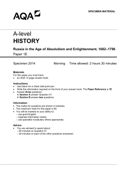 A-level History Specimen question paper Paper 1E