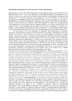 Individualism and Democracy in the American Culture and Literature