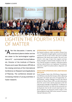 plasma 2015: lighten the fourth state of matter