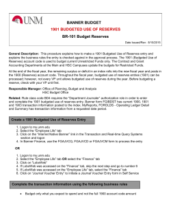 1901 Budgeted Use of Reserves - Office of Planning, Budget and