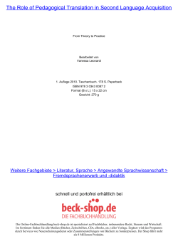 The Role of Pedagogical Translation in Second - Beck-Shop
