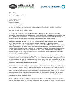 April 1, 2016 Via email:  Florida Supreme Court