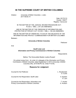 IN THE SUPREME COURT OF BRITISH COLUMBIA