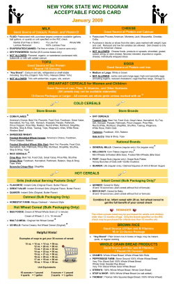 NEW YORK STATE WIC PROGRAM ACCEPTABLE FOODS CARD