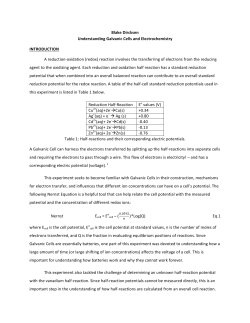 Blake Dircksen Understanding Galvanic Cells and Electrochemistry