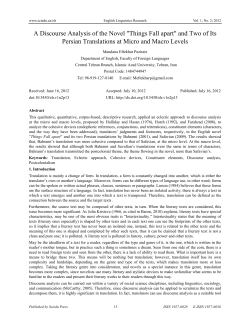 A Discourse Analysis of the Novel "Things Fall apart"