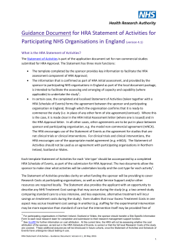 Guidance Document for HRA Statement of Activities for Participating