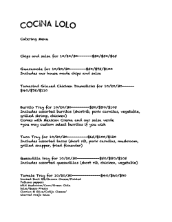 Catering Menu Chips and salsa for 10/20/30-------$30