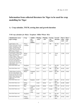 Information from collected literature for Niger to be used for crop