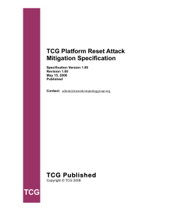 TCG Platform Reset Attack Mitigation Specification TCG Published