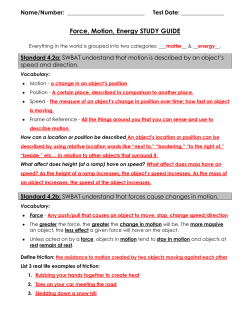 Force, Motion, Energy STUDY GUIDE