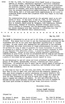 NAACP Resolution and Letter Challenging Segregation