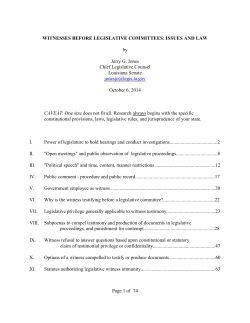 Page 1 of 74 WITNESSES BEFORE LEGISLATIVE COMMITTEES