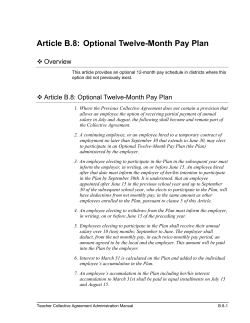 Article B.8: Optional Twelve-Month Pay Plan