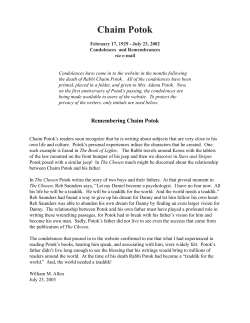 Condolences - Chaim Potok