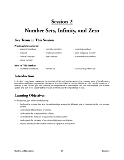 Session 2 Number Sets, Infinity, and Zero