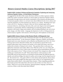 Honors General Studies Course Descriptions: Spring 2017