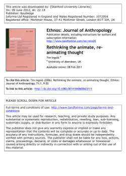 &ldquo;Rethinking the Animate, Re-Animating Thought&rdquo; (Ethnos, Vol. 71:1