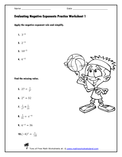 Evaluating Negative Exponents Practice Worksheet 1
