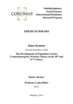 THESIS SUMMARY J&aacute;nos Kem&eacute;ny