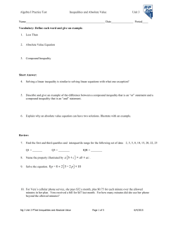 Unit 3 Practice Test Inequalities and Absolute Value