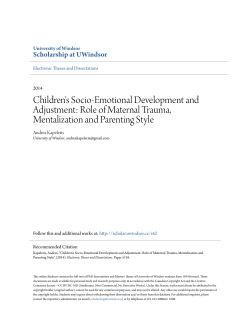 Children`s Socio-Emotional Development and Adjustment: Role of