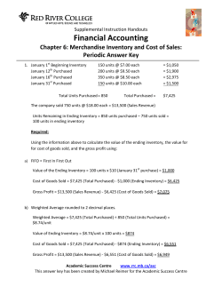 Chapter 6: Merchandise Inventory and Cost of Sales
