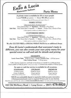 Party Menu - Enzo and Lucia