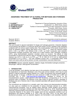ANAEROBIC TREATMENT OF GLYCEROL FOR METHANE AND