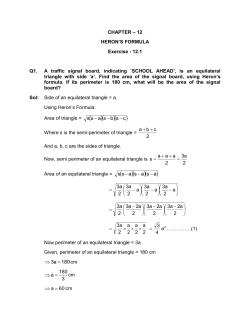 12 HERON‟S FORMULA Exercise - 12.1 Q1. A traffic