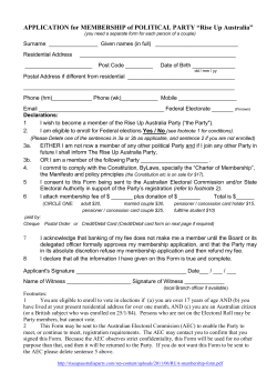 APPLICATION for MEMBERSHIP of POLITICAL PARTY &ldquo;Rise Up
