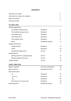 Sea Words: Phonological Awarenes Sample
