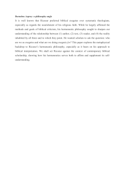 It is well known that Ricoeur preferred biblical exegetes over