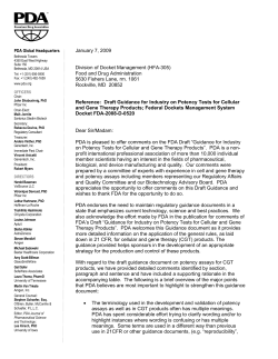 2009 PDA Comments on Draft Guidance on Potency Testing of