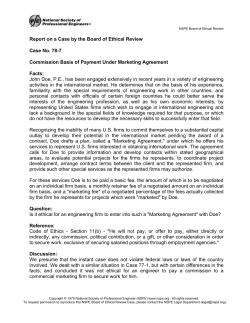 Commission Basis of Payment Under Marketing Agreement