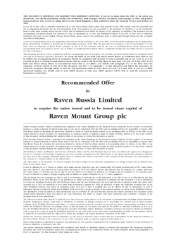 Offer by Raven Russia to acquire Raven Mount