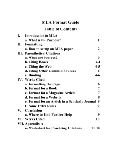 MLA Format Guide Table of Contents