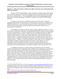 Response of The Walt Disney Company to UNESCO Global Study