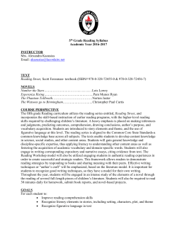 5th Grade Reading Syllabus 2016-2017
