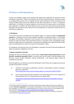 SFI Policy on PhD Equivalence