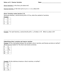 Notes on 8.1 Inverse Variation Name Direct Variation