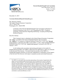 Fdic Nbpca Brokered Deposit Comment Letter And White Paper