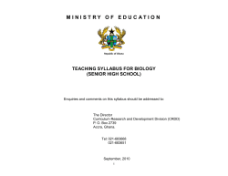 TEACHING SYLLABUS FOR ELECTIVE BIOLOGY