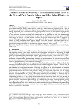 Judicial Absolutism: Propriety of the National Industrial Court as the