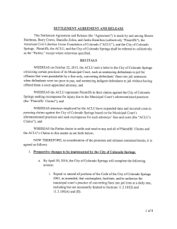 SETTLEMENT AGREEMENT AN]) RELEASE This Settlement