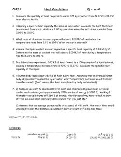 CHE12 Heat Calculations Q = mc∆t
