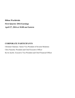Hilton Worldwide First Quarter 2016 Earnings April 27, 2016 at 10