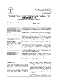 original article predictive value of various risk factors for preterm labor